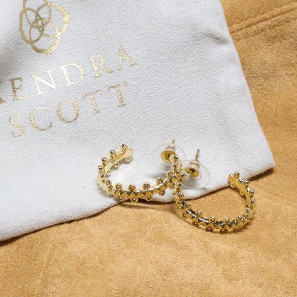 Kendra Scott - Jada White Crystal Gold Small Hoop Earrings - Picture 2 of 3